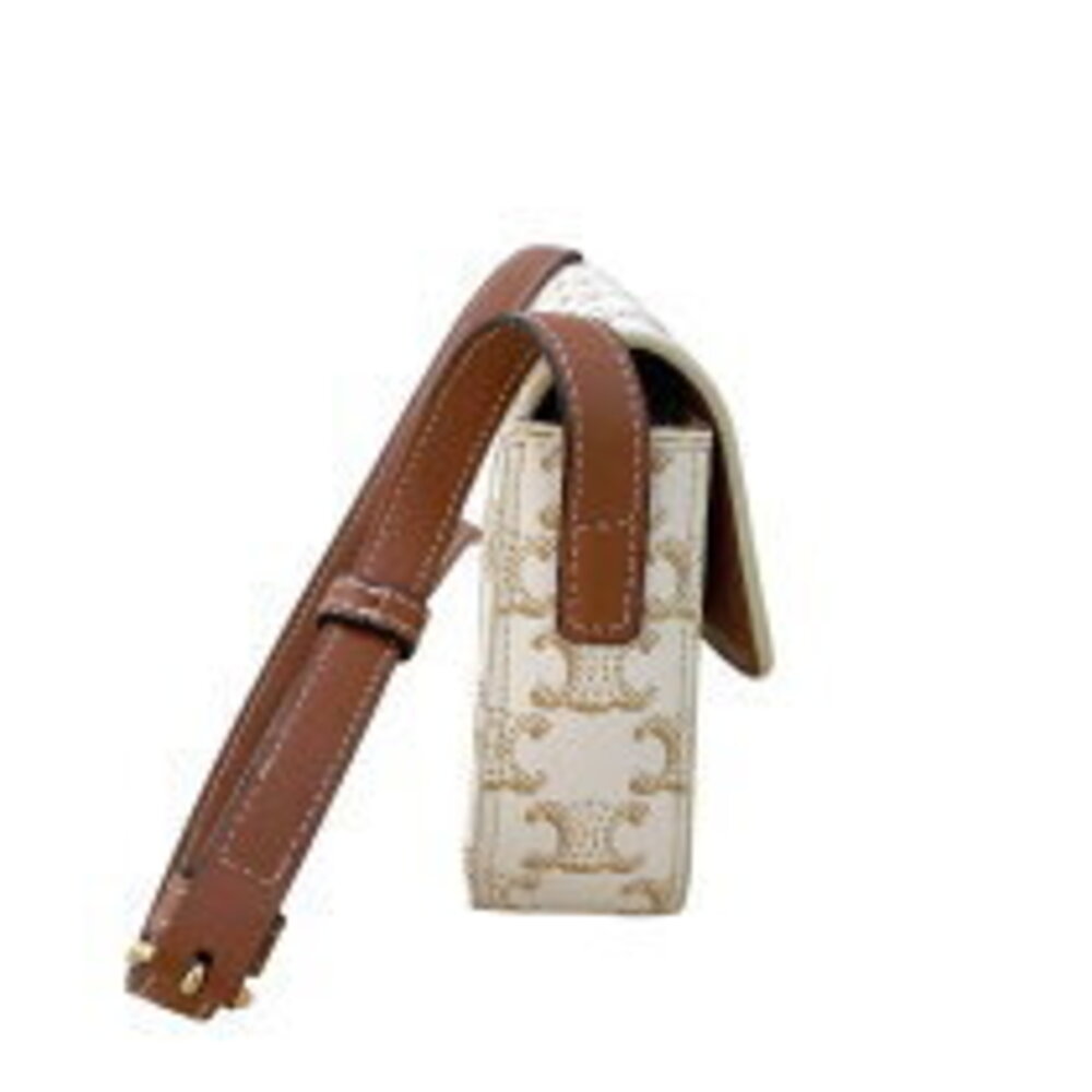 Celine Calf Canvas Bag Leather White Shoulder Triomphe Claude - Picture 5 of 11